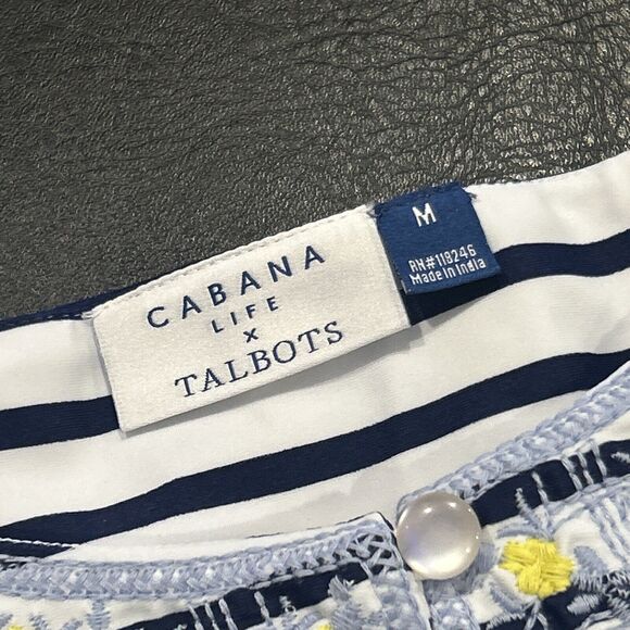 Cabana Life x Talbots Dress Medium Blue White Jersey Cover Up UPF50 Embroidered - Picture 3 of 6